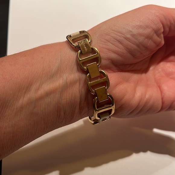 Michael Kors Goldtone White Leather Bracelet Watch - Picture 7 of 9